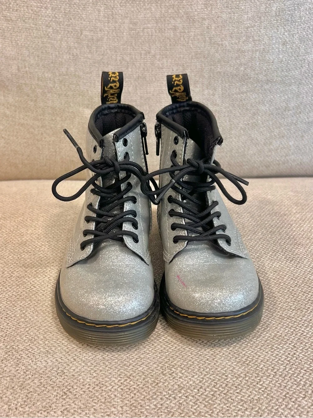 Dr. Martens Size 7 Toddler Girl 1460 Glitter Silver Lace-Up Boots